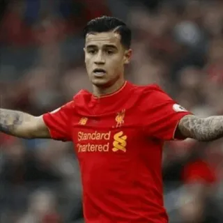 😟 Standard Chartered fútbol, fútbol, deportes, Liverpool, atleta, camiseta roja, Coutinho telegram sticker