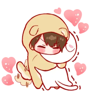 ❤️ Anime, Hoạt hình, Dễ thương, Ôm, Trang phục gấu, Hình minh họa, Kawaii telegram sticker