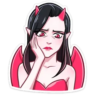 😓 ác quỷ, đỏ, sừng, cánh, anime, cô gái whatsapp sticker