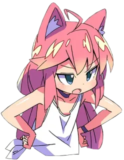😒 Anime, Kartun, Gadis, Rambut pink, Telinga kucing, Kesal, Imut telegram sticker