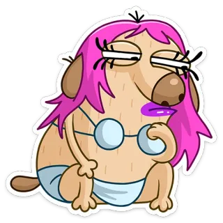 ☹️ chien, dessin animé, autocollant, drôle, animal, cheveux roses, bikini whatsapp sticker