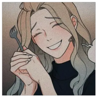 😋 woman, smile, fork, cartoon, happy whatsapp sticker