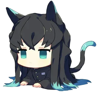 🌀 Muichiro Tokito Demon Slayer 动漫, Q版, 猫, 鬼灭之刃, 无一郎, 时透 whatsapp sticker