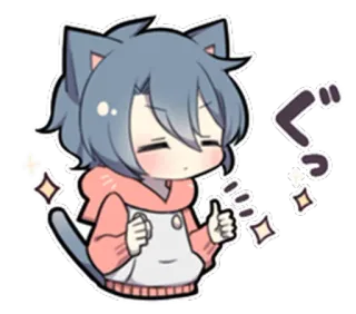 ✨ ぐっ chat, kawaii, animé, pouce levé, mignon, chibi whatsapp sticker