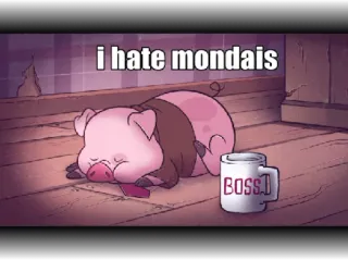 😒 i hate mondais cochon, lundi, sommeil, dessin animé, texte, mème telegram sticker