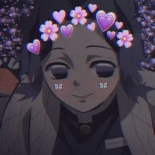 ⭐ Shinobu Kocho Demon Slayer anime, shinobu, demon slayer, hearts, butterflies, flowers, fanart whatsapp sticker