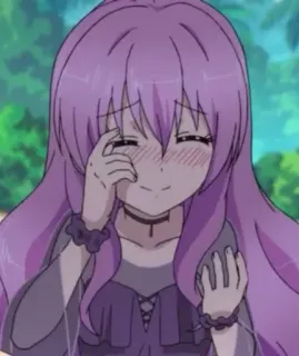 😂 Anime, fille, cheveux violets, mignon, souriant, collier, dessin animé telegram sticker