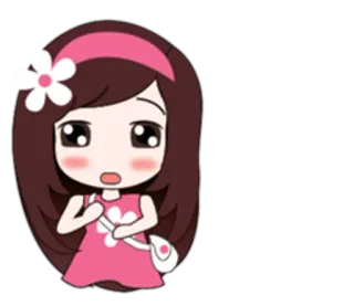 😦 卡通, 女孩, 花, 粉色, 裙子, 动漫, 可爱 whatsapp sticker