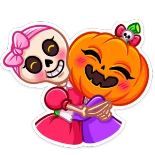 🤗 scheletro, zucca, halloween, carino, cartone animato, kawaii telegram sticker
