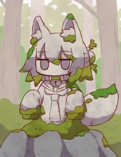 🌚 Anime, Mangá, Garota raposa, Estátua, Musgo, Floresta telegram sticker