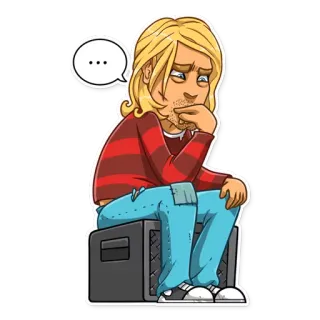 🤔 Kurt Cobain ... kurt cobain, ca sĩ, nhạc sĩ, buồn, hoạt hình, nirvana whatsapp sticker