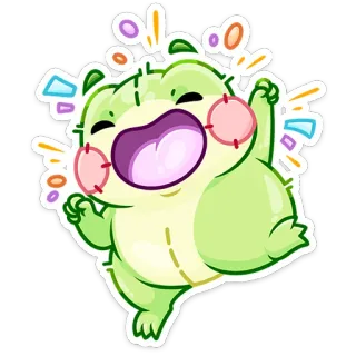 🥳 Desenho animado, Fofo, Adesivo, Personagem, Verde, Feliz telegram sticker