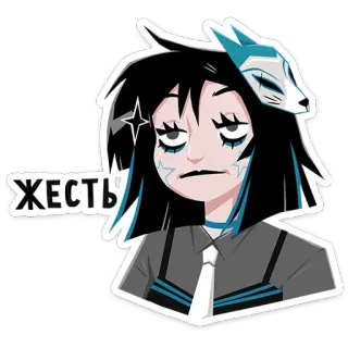 😮‍💨 ЖЕСТЬ anime girl, tired, emo, gothic, cartoon, sticker, russian, frustrated telegram sticker