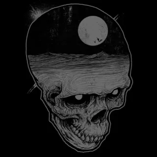 💀 caveira, oceano, lua, ondas, escuro telegram sticker