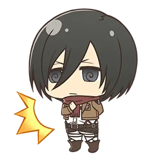 😐 Mikasa Ackerman Attack on Titan Anime, L'Attaque des Titans, Mikasa, Chibi, Fanart, Militaire, Violence, Yeux spirale telegram sticker