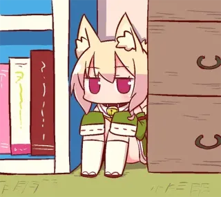 😐 Anime, Dessin animé, Mignon, Fille chat, Chibi, Kawaii telegram sticker