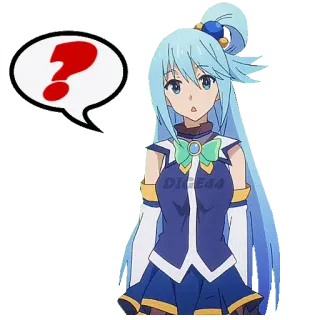 ❓ Aqua Anime, Ponto de interrogação, Bonito, Feminino, Cabelo azul telegram sticker