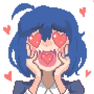 😍 Аниме, Пиксель арт, Милый, Любовь, Сердце, Румянец, Мультфильм telegram sticker