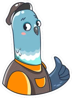 👍 piccione, pollice in su, uccello, animale, cartone animato, adesivo telegram sticker