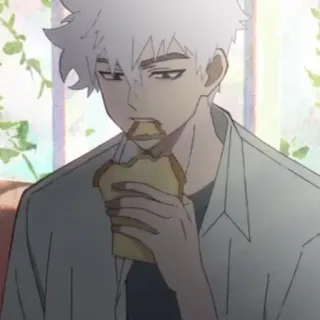 ⌚️ Anime, Sanduíche, Cabelo Branco, Comendo, Menino telegram sticker