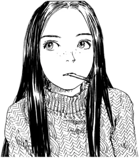 💬 женщина, девушка, сигарета, дым, манга, рисунок, эскиз, портрет telegram sticker