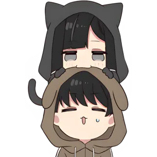 😋 アニメ, カートゥーン, かわいい, 可愛い, パーカー, 猫, 犬, ちび whatsapp sticker