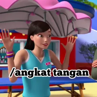 💗 /angkat tangan manos levantadas, gesto, Barbie, animación telegram sticker