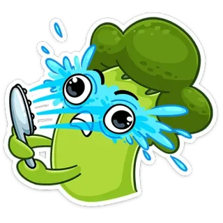 🚿 brócolis, vegetal, chorando, chuveiro, desenho animado, triste whatsapp sticker