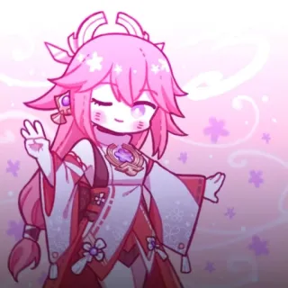🔮 Yae Miko Genshin Impact 애니메이션, 게임, 여우, 분홍색, 벚꽃 whatsapp sticker
