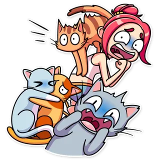 😨 gatos, mulher, desenho animado, assustado, engraçado, adesivo telegram sticker