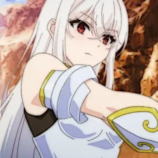 🍪 anime, white hair, armor, female, red eyes, warrior, fighter telegram sticker
