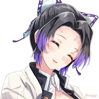 💢 Shinobu Kocho Demon Slayer Anime, Demon Slayer, Shinobu Kocho, Manga, Mariposa, Pelo morado, Sonriendo telegram sticker