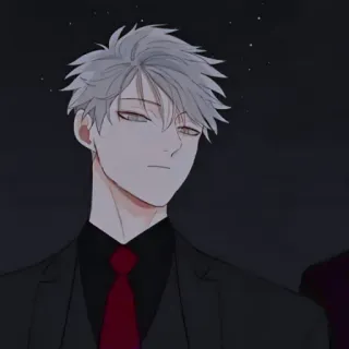 🇬🇷 Anime, Mann, Anzug, rote Krawatte, graue Haare, Charakter telegram sticker