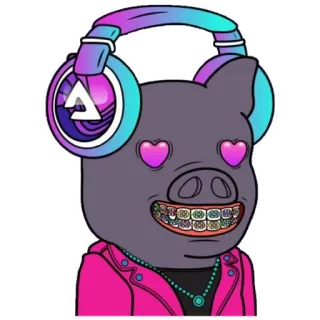 🐷 หมู, หูฟัง, ดิจิทัลอาร์ต, การ์ตูน, มานุษยรูปนิยม, ตัวละคร telegram sticker