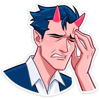 🤦‍♂ headache, demon, stressed, man, blue hair, pink horns, cartoon telegram sticker