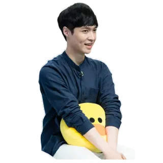 😅 uomo, asiatico, seduto, sorridente, cuscino, ritratto telegram sticker