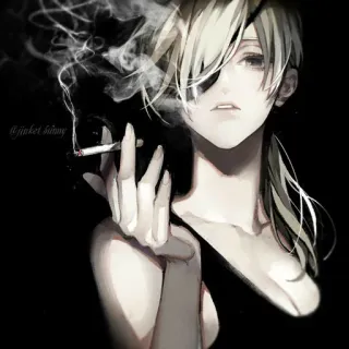 🚬 Anime, Sigaretta, Fumo, Ragazza, Fumatrice, Capelli biondi telegram sticker