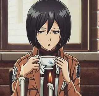 💈 Mikasa Ackerman Attack on Titan Anime, Ataque a los Titanes, Mikasa, Personaje, Té, Mujer telegram sticker