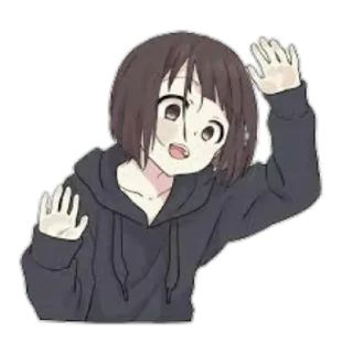 😀 anime, chica, saludando, dibujos animados, personaje, feliz whatsapp sticker