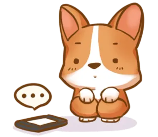 😶 corgi, dog, puppy, animal, cute, kawaii, thinking, phone, dots telegram sticker