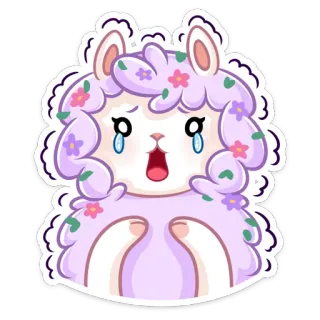 😢 alpaca, cartone animato, carino, adesivo, animale, lama, fiori, piangendo whatsapp sticker