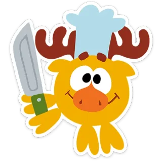 🔪 alce, chef, cartone animato, animale, cucina, carino, coltello, cibo telegram sticker
