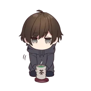 🙁 茶 tea, anime, chibi, drink, japanese telegram sticker