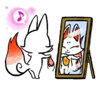 💁 raposa, espelho, reflexo, animal, fofo, kawaii, desenho animado whatsapp sticker