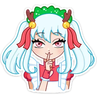 🤫 anime girl, cartoon, cute, reindeer, christmas, shush, silent telegram sticker