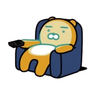👍 Ryan Ryan, Kakao Friends, oso, dibujos animados, sofá, relajación, mando a distancia whatsapp sticker
