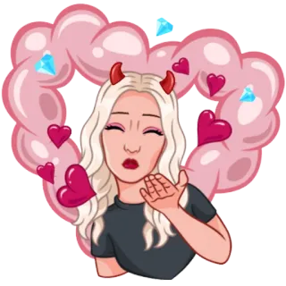 🥰 kreskówka, kobieta, diabeł, rogi, serce, pocałunek, blondynka, miłość telegram sticker