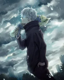 🙂 anime, flowers, rain, clouds, character whatsapp sticker