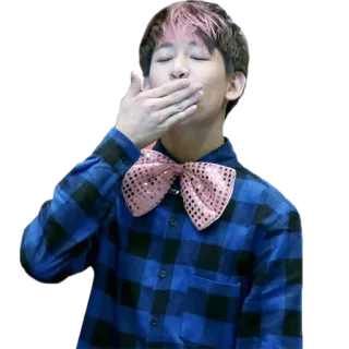 😘 person, blowing kiss, pink bow, blue plaid shirt, cute, positive telegram sticker