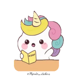 🌈 MENU unicórnio, menu, fofo, kawaii, animal, comida, restaurante telegram sticker